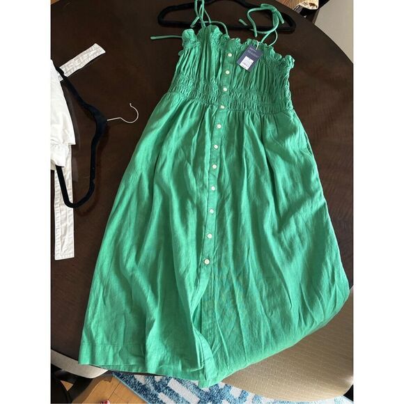 NWT SZ XL Linen Blend Sleeveless Smocked Detail Midi Dress in Perfect Mint Color - Picture 6 of 7
